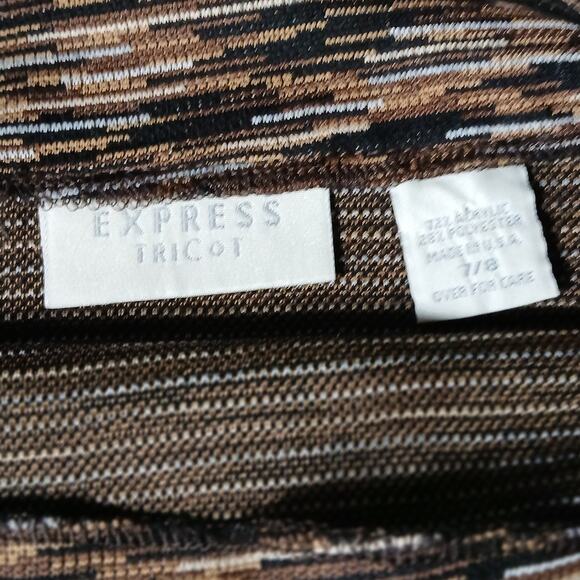 Express Tricot Size 7/8 Brown Wrap Mini Skirt Horizontal Stripe Detail Mod Style - Picture 3 of 6